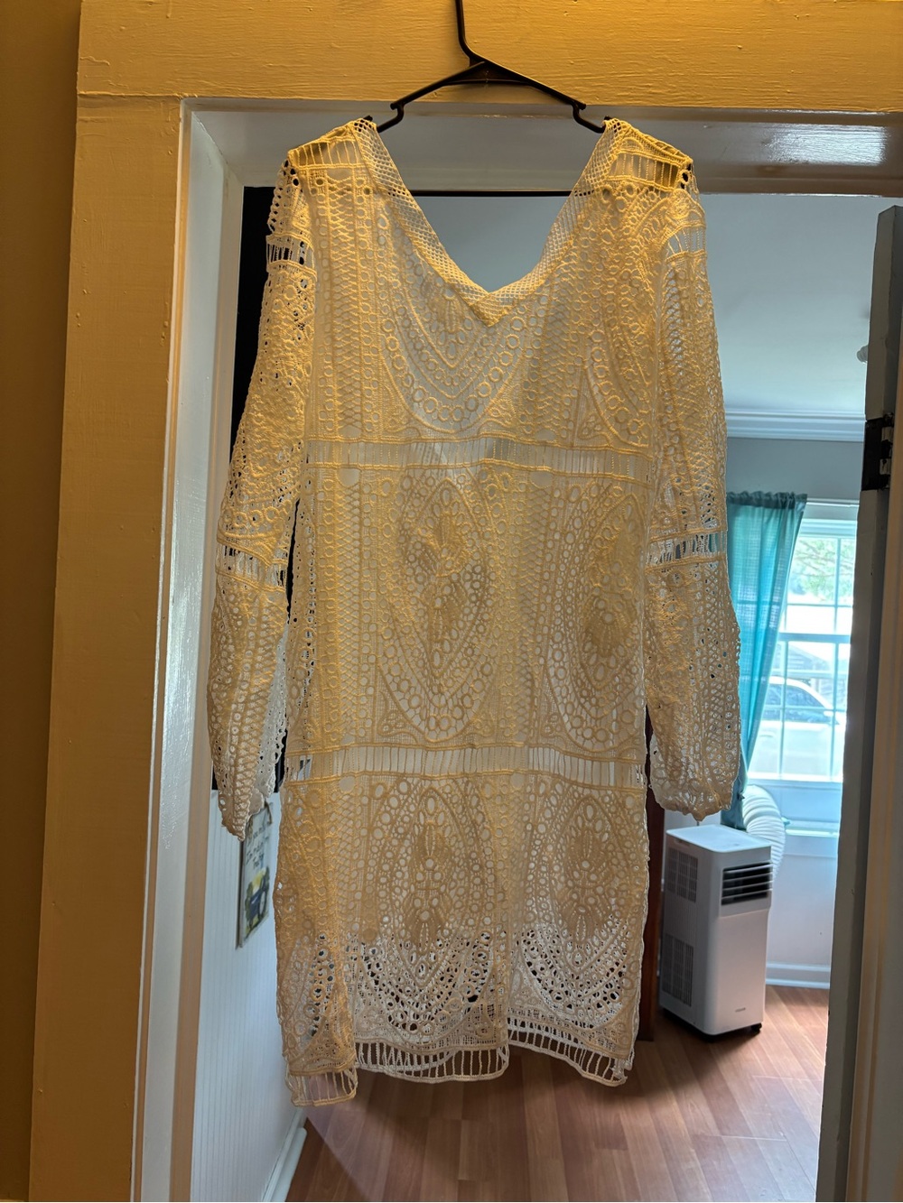 White Crochet Lace V-Neck Women’s Dress
